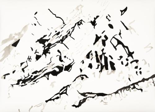 Gestein, Tusche auf Büttenpapier, 2021, 56x76 cm